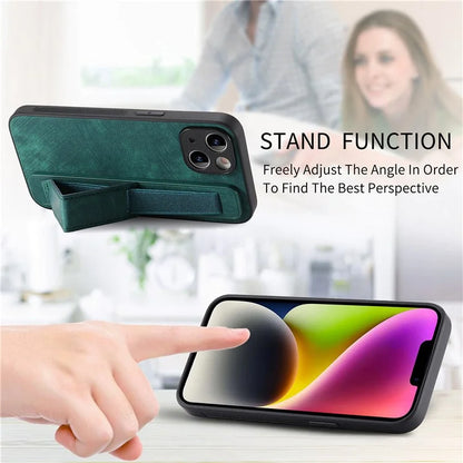 D11 For iPhone 13 6.1 inch Case PU Leather+TPU Wristband Kickstand Phone Cover
