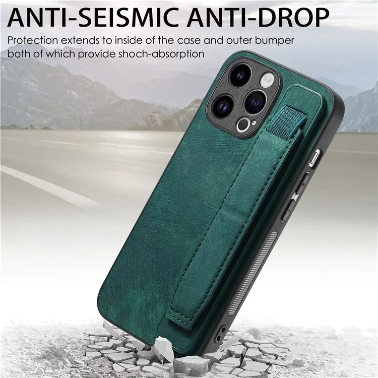 D11 For iPhone 13 Pro Max Case Kickstand PU Leather+TPU Phone Back Cover