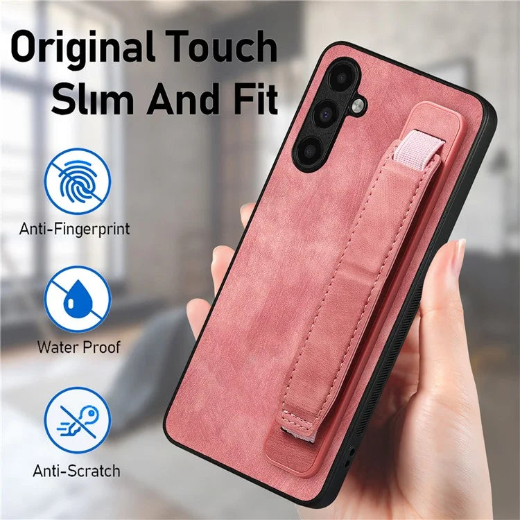 D11 For Samsung Galaxy A14 4G / 5G Case Wristband Kickstand PU Leather+TPU Phone Cover