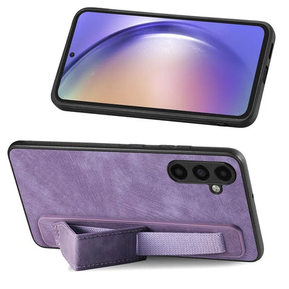 D11 For Samsung Galaxy A05s 4G Kickstand Case Retro Texture PU+TPU Phone Cover
