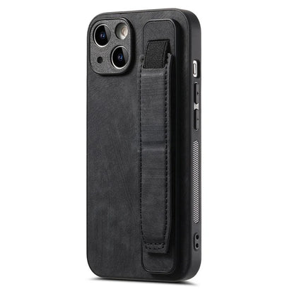 D11 For iPhone 15 Plus Case Retro Leather+TPU Wristband Drop Protection Phone Cover