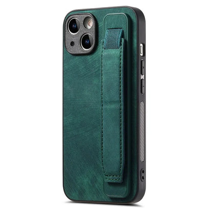 D11 For iPhone 15 Plus Case Retro Leather+TPU Wristband Drop Protection Phone Cover