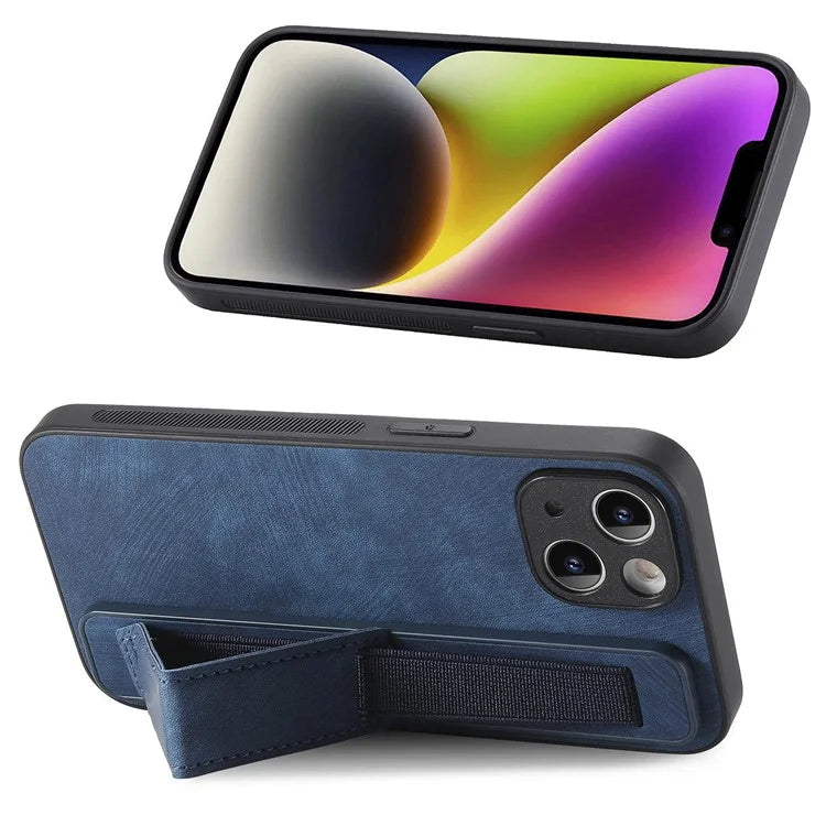 D11 For iPhone 15 Plus Case Retro Leather+TPU Wristband Drop Protection Phone Cover
