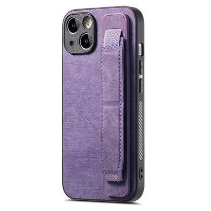 D11 For iPhone 15 Plus Case Retro Leather+TPU Wristband Drop Protection Phone Cover