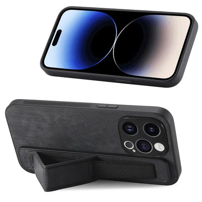D11 For iPhone 15 Pro Max Case Kickstand PU Leather+TPU Phone Cover