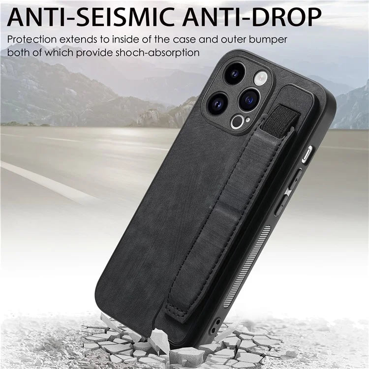 D11 For iPhone 15 Pro Max Case Kickstand PU Leather+TPU Phone Cover
