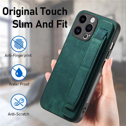 D11 For iPhone 15 Pro Max Case Kickstand PU Leather+TPU Phone Cover