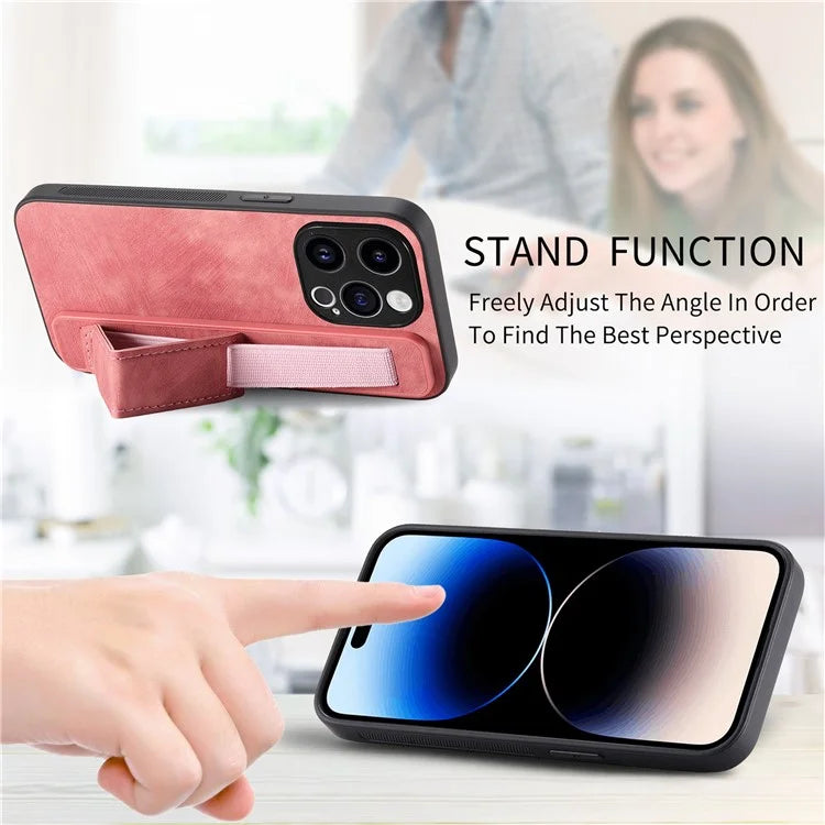 D11 For iPhone 15 Pro Max Case Kickstand PU Leather+TPU Phone Cover