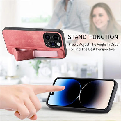 D11 For iPhone 15 Pro Max Case Kickstand PU Leather+TPU Phone Cover