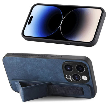 D11 For iPhone 15 Pro Max Case Kickstand PU Leather+TPU Phone Cover