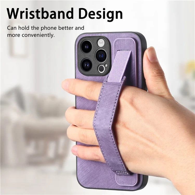 D11 For iPhone 15 Pro Max Case Kickstand PU Leather+TPU Phone Cover