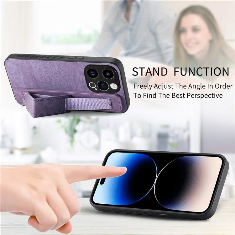 D11 For iPhone 15 Pro Max Case Kickstand PU Leather+TPU Phone Cover