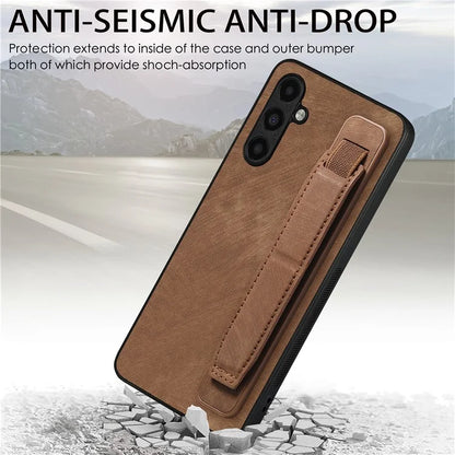 D11 For Samsung Galaxy A34 5G Case Retro PU Leather+TPU Wristband Kickstand Phone Shell