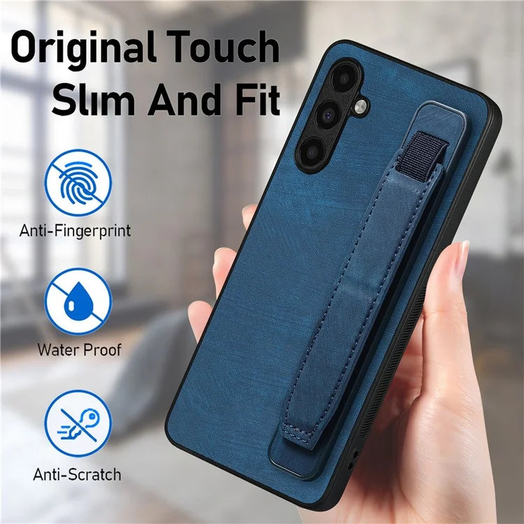 D11 For Samsung Galaxy A34 5G Case Retro PU Leather+TPU Wristband Kickstand Phone Shell