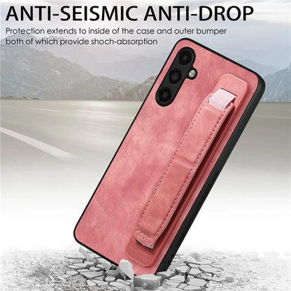 D11 For Samsung Galaxy A25 5G (Global) (161.0 x 76.5 x 8.3mm) Case Wristband Soft PU Leather+TPU Phone Shell