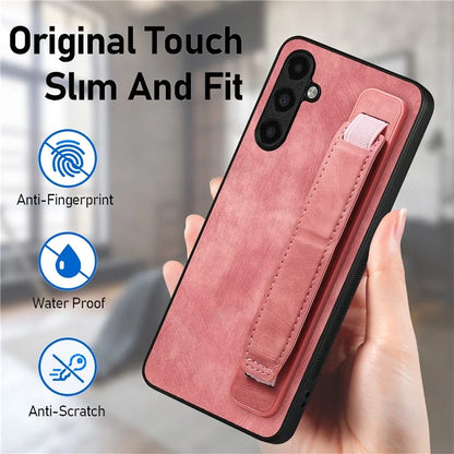 D11 For Samsung Galaxy A25 5G (Global) (161.0 x 76.5 x 8.3mm) Case Wristband Soft PU Leather+TPU Phone Shell