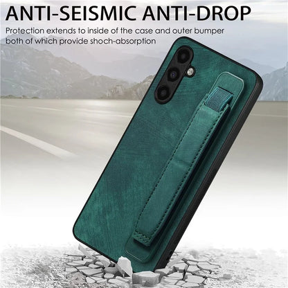 D11 For Samsung Galaxy A15 4G / 5G Case Wristband Kickstand PU Leather+TPU Phone Back Cover