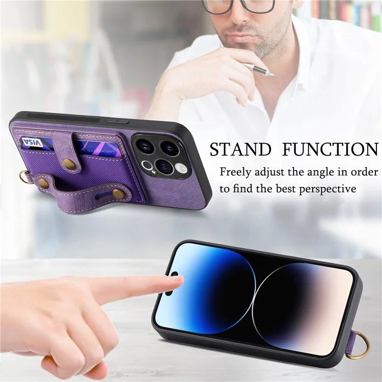 D9 For iPhone 13 Pro Case with Card Holder Leather Coated TPU+PC Wristband Back Cover