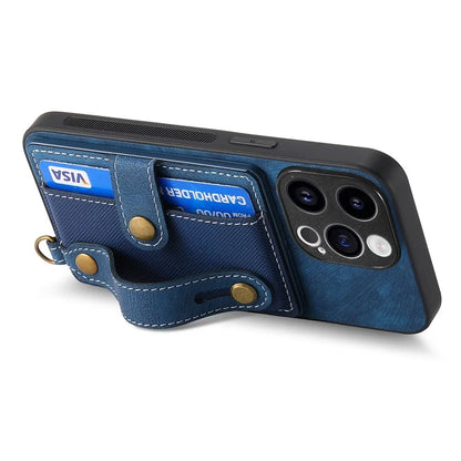 D9 For iPhone 13 Pro Case with Card Holder Leather Coated TPU+PC Wristband Back Cover