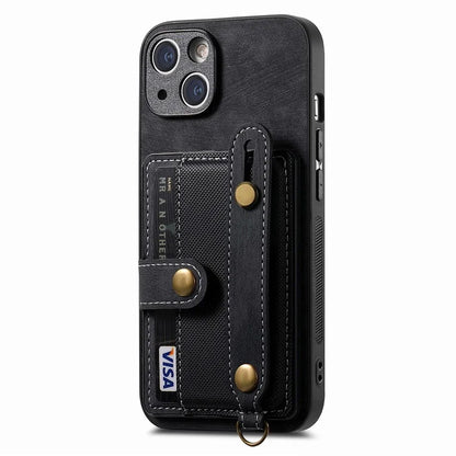D9 For iPhone 14 Case Wristband PU Leather Vintage Texture Shockproof Cover