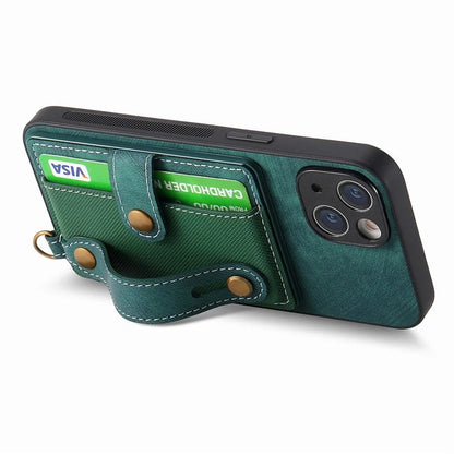 D9 For iPhone 14 Case Wristband PU Leather Vintage Texture Shockproof Cover
