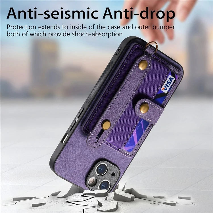 D9 For iPhone 14 Case Wristband PU Leather Vintage Texture Shockproof Cover