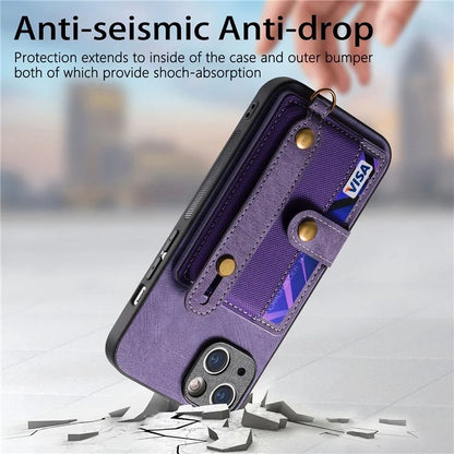 D9 For iPhone 14 Case Wristband PU Leather Vintage Texture Shockproof Cover
