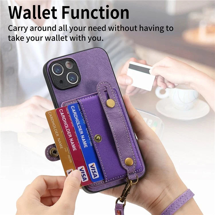 D9 For iPhone 14 Case Wristband PU Leather Vintage Texture Shockproof Cover