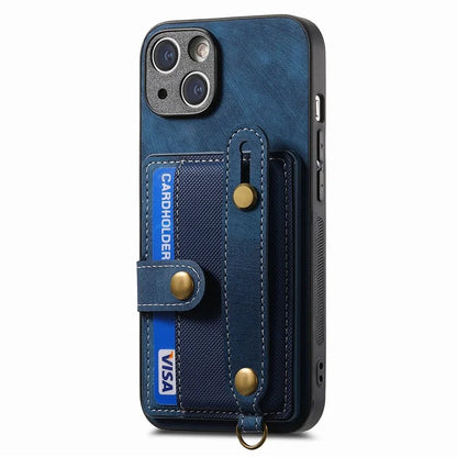 D9 For iPhone 14 Case Wristband PU Leather Vintage Texture Shockproof Cover