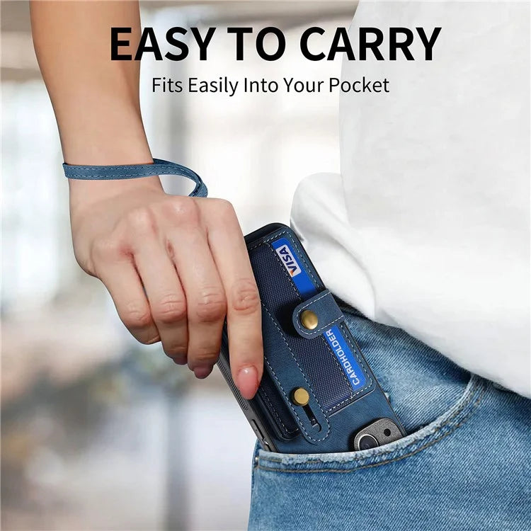 D9 For iPhone 14 Case Wristband PU Leather Vintage Texture Shockproof Cover