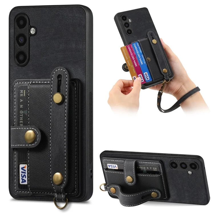 D9 For Samsung Galaxy A05s 4G Case Wristband Kickstand PU Leather+PC+TPU Phone Cover