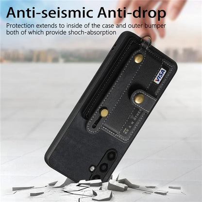D9 For Samsung Galaxy A05s 4G Case Wristband Kickstand PU Leather+PC+TPU Phone Cover