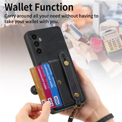 D9 For Samsung Galaxy A05s 4G Case Wristband Kickstand PU Leather+PC+TPU Phone Cover