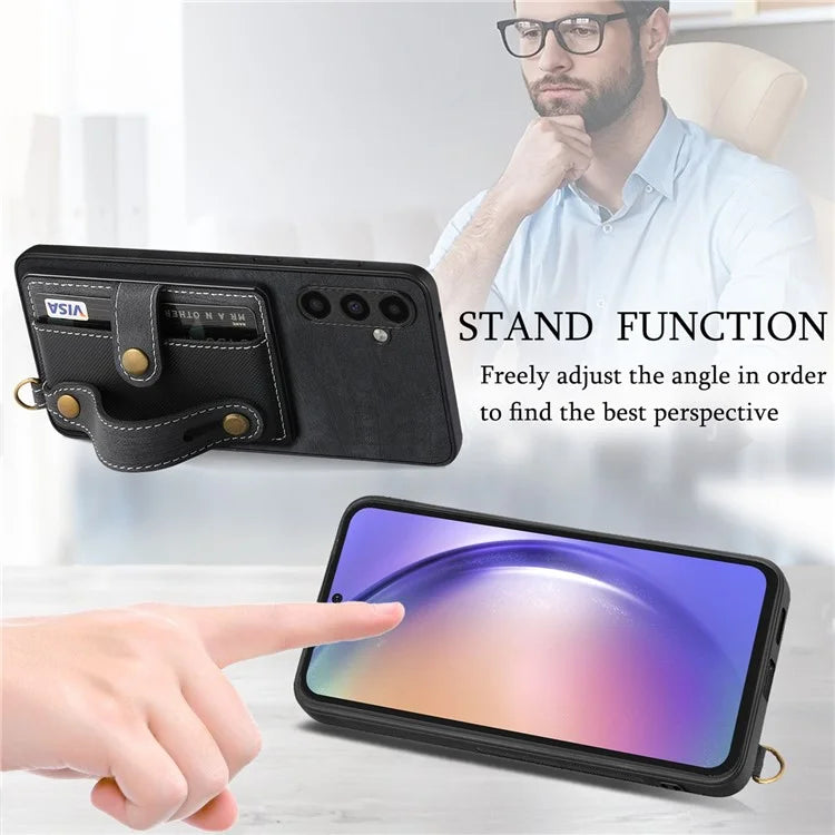 D9 For Samsung Galaxy A05s 4G Case Wristband Kickstand PU Leather+PC+TPU Phone Cover