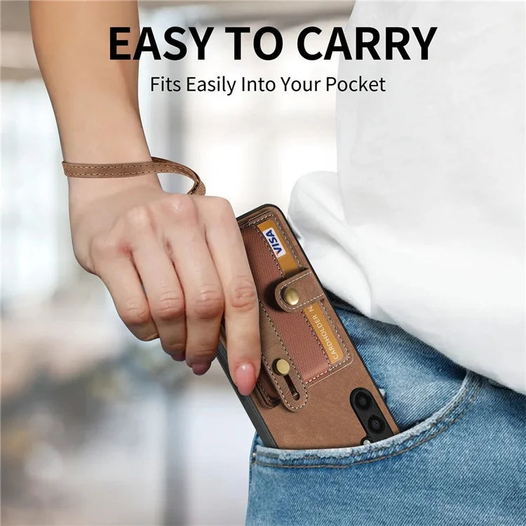 D9 For Samsung Galaxy A05s 4G Case Wristband Kickstand PU Leather+PC+TPU Phone Cover