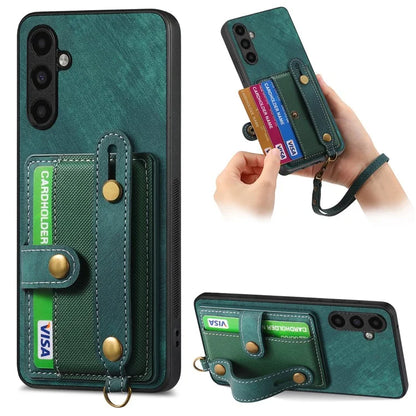 D9 For Samsung Galaxy A05s 4G Case Wristband Kickstand PU Leather+PC+TPU Phone Cover