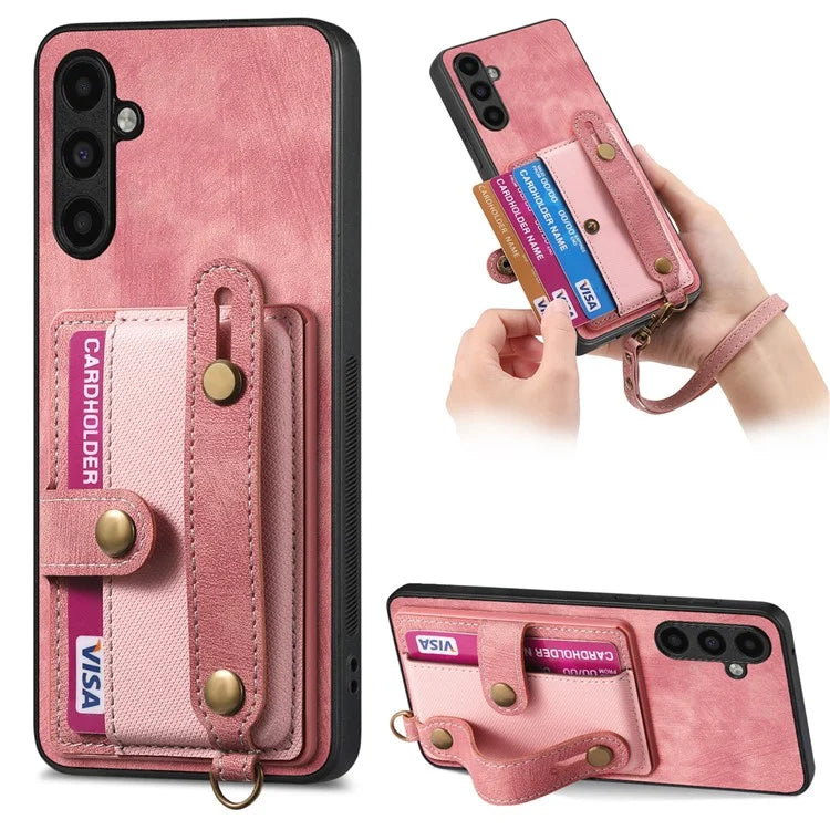 D9 For Samsung Galaxy A05s 4G Case Wristband Kickstand PU Leather+PC+TPU Phone Cover