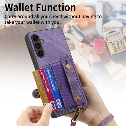 D9 For Samsung Galaxy A05s 4G Case Wristband Kickstand PU Leather+PC+TPU Phone Cover