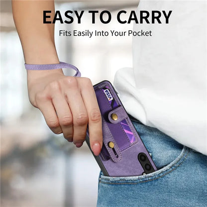D9 For Samsung Galaxy A05s 4G Case Wristband Kickstand PU Leather+PC+TPU Phone Cover