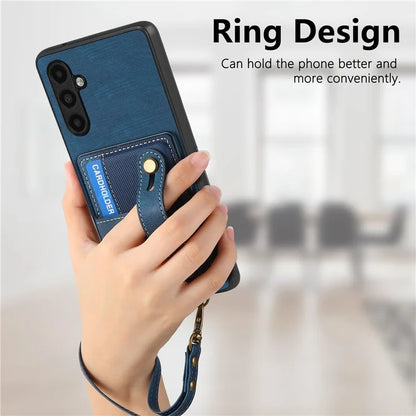 D9 For Samsung Galaxy A05s 4G Case Wristband Kickstand PU Leather+PC+TPU Phone Cover