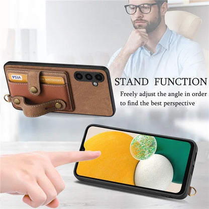 D9 For Samsung Galaxy A13 5G / A04s 4G (164.7 x 76.7 x 9.1 mm) Case Wristband Vintage Texture Phone Cover