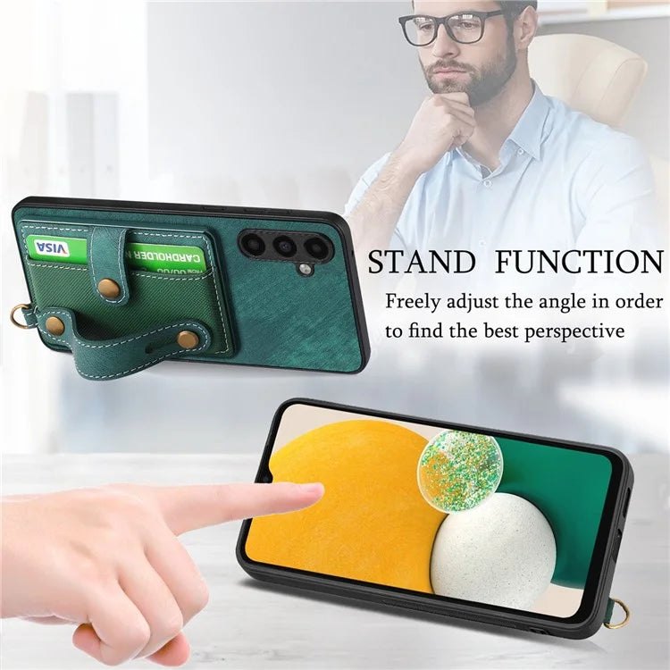 D9 For Samsung Galaxy A13 5G / A04s 4G (164.7 x 76.7 x 9.1 mm) Case Wristband Vintage Texture Phone Cover
