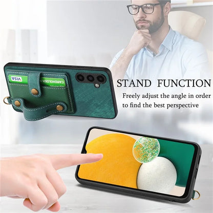 D9 For Samsung Galaxy A13 5G / A04s 4G (164.7 x 76.7 x 9.1 mm) Case Wristband Vintage Texture Phone Cover