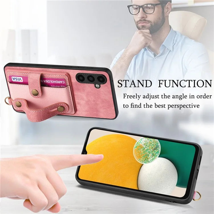 D9 For Samsung Galaxy A13 5G / A04s 4G (164.7 x 76.7 x 9.1 mm) Case Wristband Vintage Texture Phone Cover