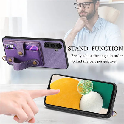 D9 For Samsung Galaxy A13 5G / A04s 4G (164.7 x 76.7 x 9.1 mm) Case Wristband Vintage Texture Phone Cover