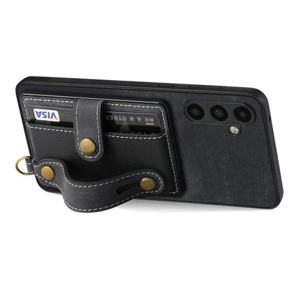 D9 For Samsung Galaxy A24 4G (162.1 x 77.6 x 8.3mm) Case Wristband Kickstand Vintage Texture Phone Cover