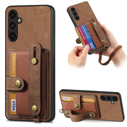 D9 For Samsung Galaxy A24 4G (162.1 x 77.6 x 8.3mm) Case Wristband Kickstand Vintage Texture Phone Cover