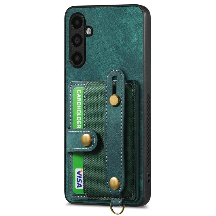 D9 For Samsung Galaxy A24 4G (162.1 x 77.6 x 8.3mm) Case Wristband Kickstand Vintage Texture Phone Cover
