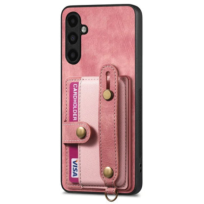 D9 For Samsung Galaxy A24 4G (162.1 x 77.6 x 8.3mm) Case Wristband Kickstand Vintage Texture Phone Cover