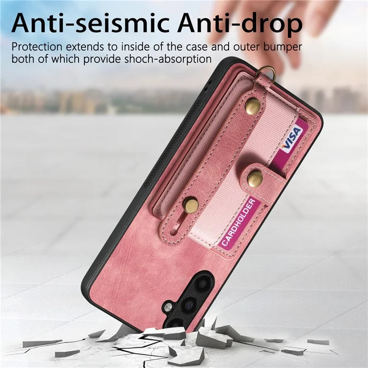 D9 For Samsung Galaxy A24 4G (162.1 x 77.6 x 8.3mm) Case Wristband Kickstand Vintage Texture Phone Cover